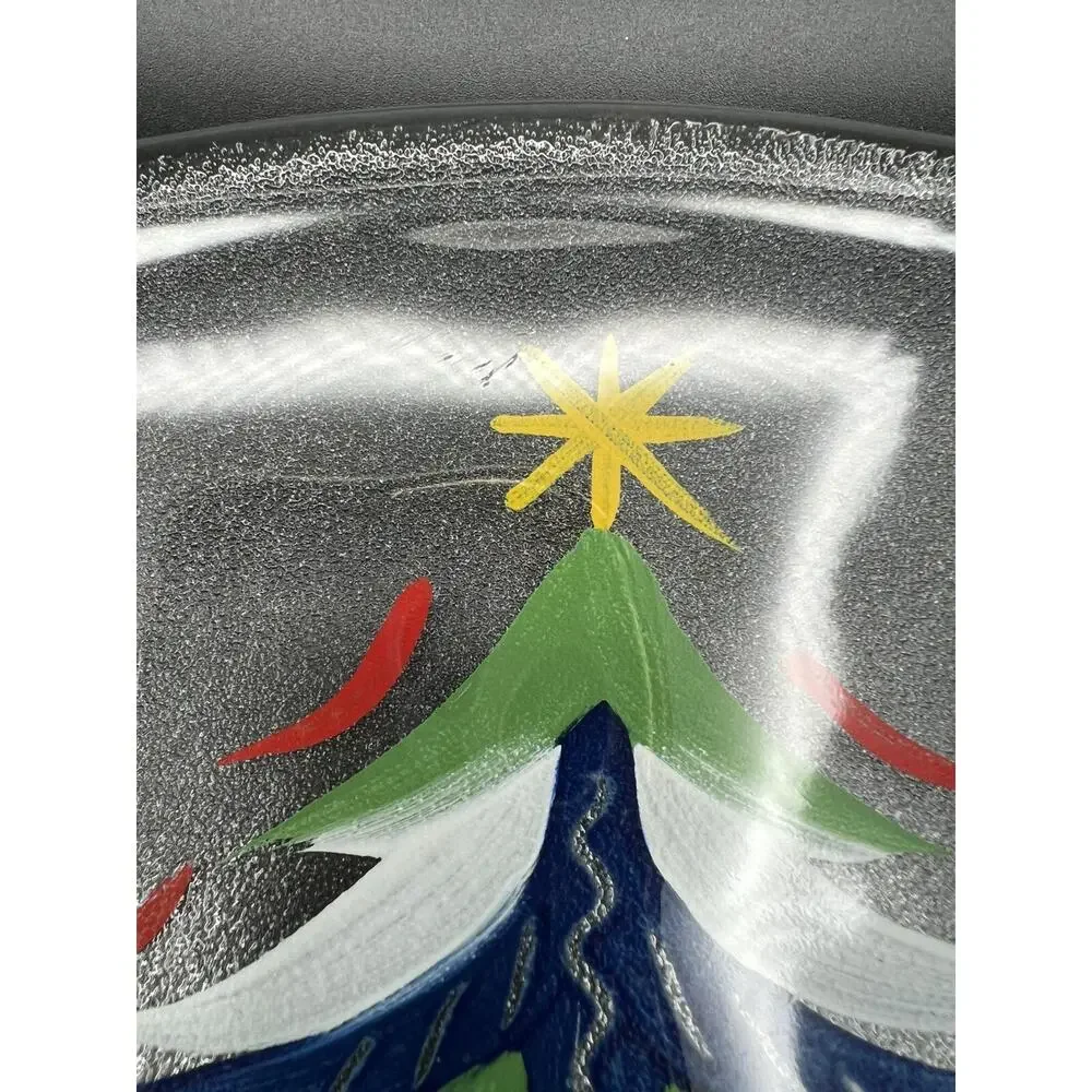 Kosta Boda Hand Painted Christmas Tree Platter 13” Signed Ulrica Hydman-Vallien